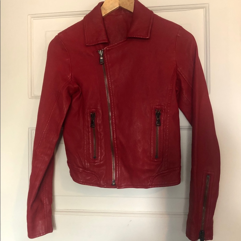 Joe’s Jeans Genuine Leather Jacket, Xsmall, Red